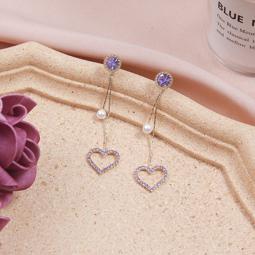 s925 silver needle korean style love earrings female five-pointed star long tassel earrings temperament all-match two wearing ear studs
