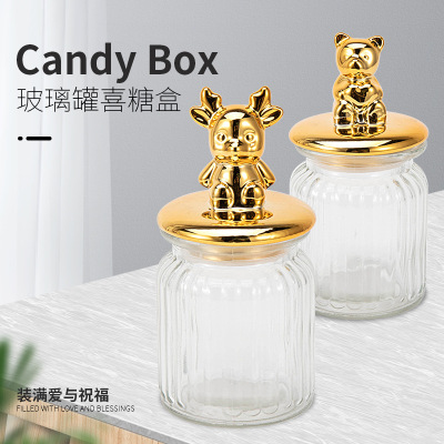 Wedding Candies Box Wedding Nordic Style Creative Wedding Gift Candy Box Ceramic Animal Transparent Glass Sealed Can