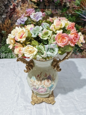 New Rose Simulation 5-Head Oil Painting Curling Rose Engineering Home Decoration Flower