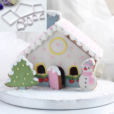 DIY Baking 8PCs House Snowman Christmas Tree Fondant Biscuit Mold Cake Decoration Plastic Cutter