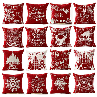 Gm203 Elk Snowflake Series Linen Cushion Cover Red Christmas Pillow Cover Graphic Customization Cross-Border Wholesale