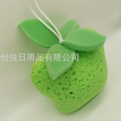 Green Apple Three-Dimensional Creativity Fruit Cartoon Bath Cleaning Sponge Fruit with Hole Bath Sponge