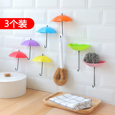 Creative Umbrella Hook Seamless Nail-Free Cute Small Sticky Hook behind-the-Door Viscose Hook Wall Hanging Hook 3 Pack