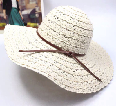 Lace Hollow Sun Hat Korean Summer Women's Big Brim Sun Hat Vacation Sun Protection Beach Hat Bow Hat