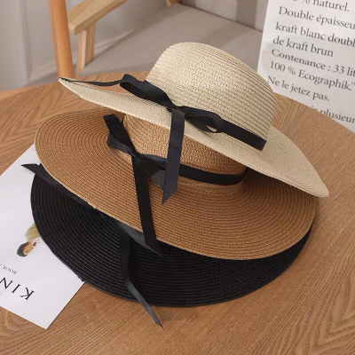 New Straw Hat Women's Summer Beach Seaside Vacation Bowknot Sunshade Female Sun-Proof Straw Hat Vacation Travel