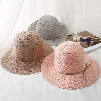 New Spring Lace Hollow out Bucket Hat Korean Soft Breathable Beach Hat Ladies All-Match Wide Brim Hat