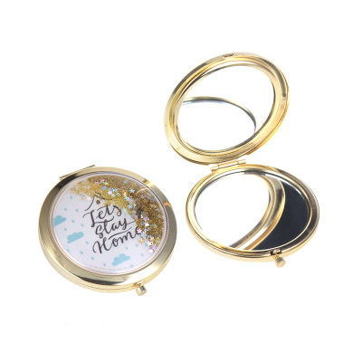 70mm Button Metal High-End Mirror Quicksand Mirror Rose Gold Plating Handheld Small Mirror Accept Customization