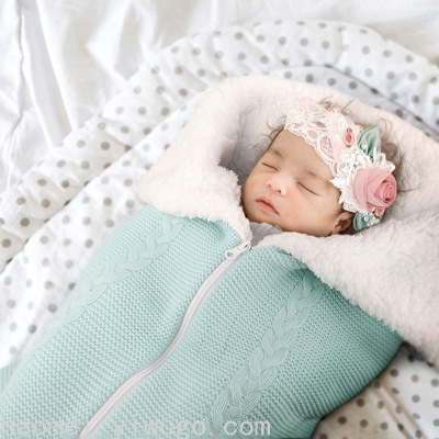  American Multi-Functional Sleeping Bag  Stroller Sleeping Bag Blanket Wool Knitted Fleece Lined Padded Warm Keeping