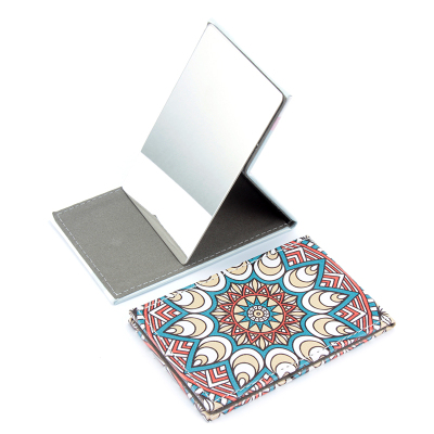 Colorful Leather Custom Digital Printing Metal Stainless Steel Mirror Easy to Carry Cosmetic Mirror