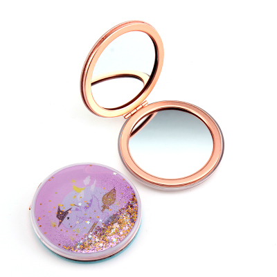 70mm round Metal Plating Rose Gold Gretel Quicksand Makeup Mirror Custom Color Pattern
