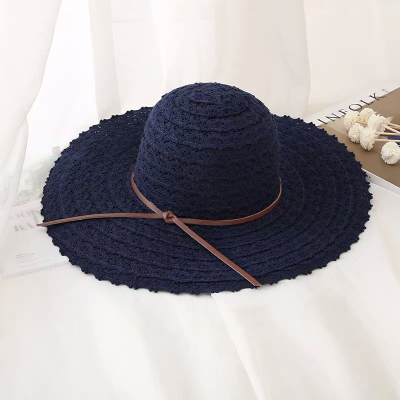 Lace Hollow Sun Hat Korean Summer Women's Big Brim Sun Hat Vacation Sun Protection Beach Hat Bow Hat