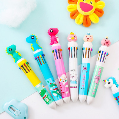 Creative Cartoon Ten-Color Ballpoint Pen Girl Heart Color Multi-Functional Marking Pen Candy Color Cute Pupils' Stationery