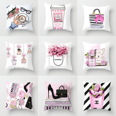 New Small Perfume Bottle Series Peach Skin Pillowcase Home Cushion Throw Pillowcase Factory Wholesale Customization