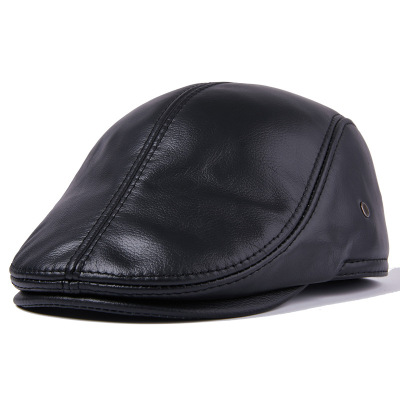 Leather Hat Men's Spring and Autumn Trendy Genuine Leather Beret Women's Cowhide Hat Advance Hats Leisure Middle-Aged and Elderly