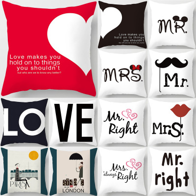 Modern & Minimalism Letter Pattern Pillowcase Wedding Custom Mrsmr Couple Peach Skin Velvet Pillowcase Pillow Cover
