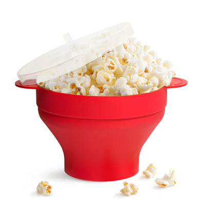 Silicone Popcorn Bowl Microwave Oven Folding Popcorn Bucket with Handle High Temperature Resistant Large Popcorn Bucket with Lid