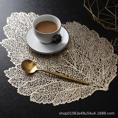 Creative Hollow PVC Leaves Insulated Dining Table Mat Home Model Room Decorative Pad Western-Style Placemat Scald Preventing Met