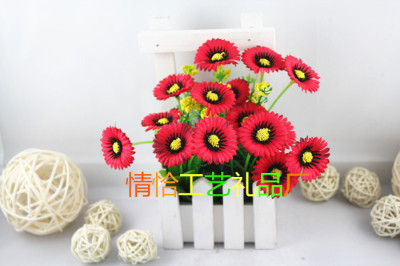 Wood Small Hanging Basket Chrysanthemum Artificial Flower Living Room Desktop Decorations New Fake Flower Valentine's Day Gift Wholesale
