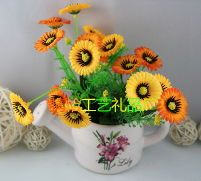 New 7-Fork Chrysanthemum Color Kettle Artificial Flower Living Room Desktop Decorations New Fake Flower Valentine's Day Gift