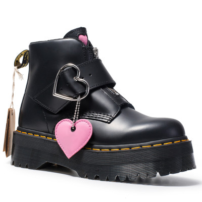 Peach Heart Dr. Martens Boots Women Buckle Leather Short Boots Girly and Fashion Boots Zipper Love Buckle Thick-Soled British Style Women's Boots