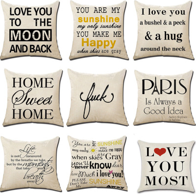 Modern Factory Style English Letter Printing Linen Pillow Cover Abstract Pattern Home Car and Sofa Throw Pillowcase