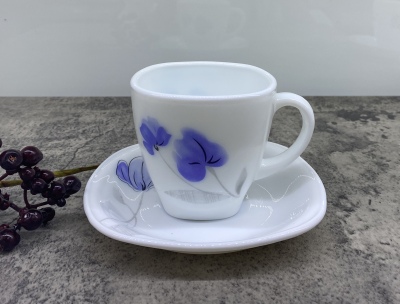  Opal glass Cup and Saucer Coffee Cup and Saucer Square Cup and Saucer 210cc Decal