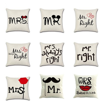 Abstract Modern Linen Couple's Series Pillow Cover Valentine's Day Mrmrs Letter Cotton Linen Sofa Cushion Cover