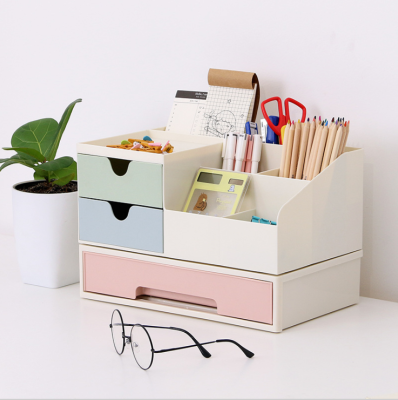 Drawer Multi-Layer Cosmetics Storage Box Student Office Desk Surface Panel Stationery Organizing Box Plastic Combination Storage Cabinet