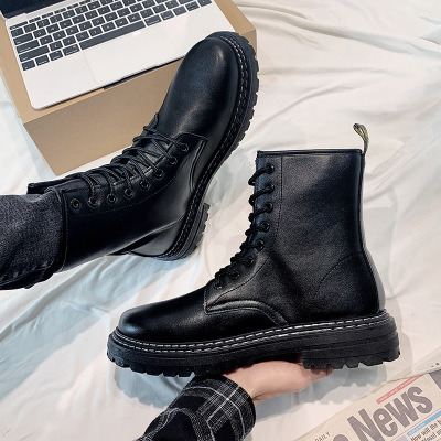 Dr. Martens Boots Male British Autumn Fleece Men's High-Top Black Ankle Boots Locomotive Increased Work Shoes Trendy Men's Boots