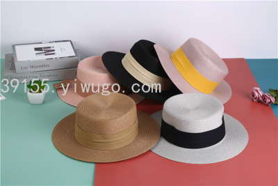 Hat Sun Hat Women's Bucket Hat Summer Sun Hat Fashion Light Panel Contrast Color Straw Hat Sun-Proof Beach Hat