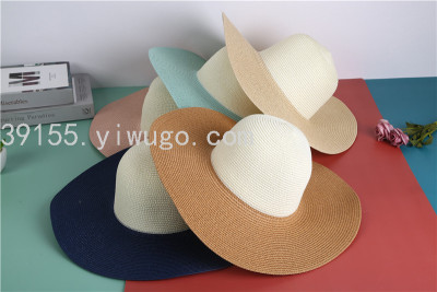 Hat Sun Hat Female Foldable Summer Sun Hat Fashion Light Panel Contrast Color Straw Hat Sun-Proof Beach Hat