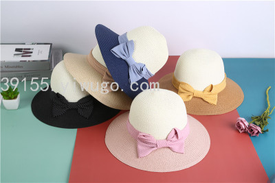 Hat Sun Hat Female Foldable Summer Sun Hat Fashion Bowknot Straw Hat Sun-Proof Beach Hat