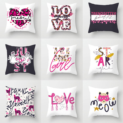 Pink Leopard Print Letter Pillow Cover Home Sofa Office Cushion Cushion Cover Factory Wholesale Customization