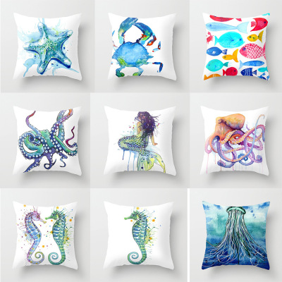 Gm223 Ocean Mermaid Pattern Polyester Pillow Cover Sofa Office Car Back Cushion Covers Foreign Trade Hot Sale