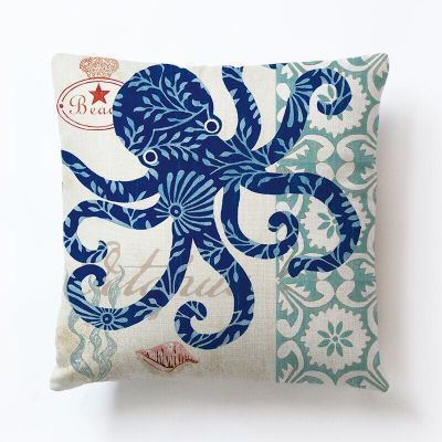 Cross-Border Marine Life Seahorse Sea Turtle Whale Octopus Linen Cushion Cover Pillow Cover