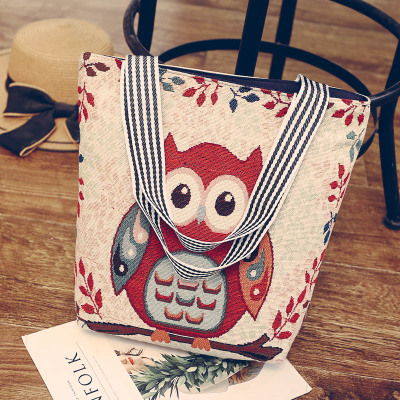 Korean Style New Canvas Bag Women's Shoulder Embroidery Cartoon Owl College Style Portable Crossbody Bag Environmental Protection Shopping Bag