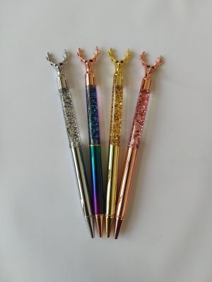 Factory Direct Sales New Christmas Deer Head Color Bright Film Gold Powder Oil Metal Ball Point Pen