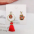 Silver Needle Red Xi Character Earrings Female Asymmetric Chinese Knot Ear Clips Fan Lantern Festive Tassel Earrings
