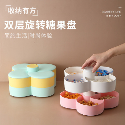 Double-Layer Rotating Fruit Plate Household Dried Fruit Snack Storage Box Double-Layer Fruit Plate Rotating Snack Box