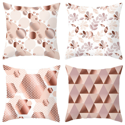 Amazon New Pink Geometric Super Short Velvet Pillow Cover Home Sofa Cushion Wholesale Customization