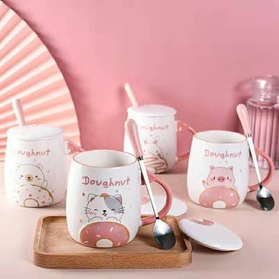 Cute Ceramic Mug with Cover Spoon Household Office Water Glass Girls Creative Personalized Trend Cute Mug