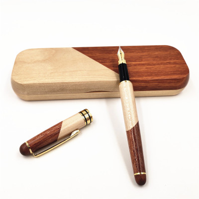 Right Thick Wholesale Creative Wood Splicing Two-Color Iridium Gold Pen Kit Handmade Seamless Inlaid Batch Custom Logo