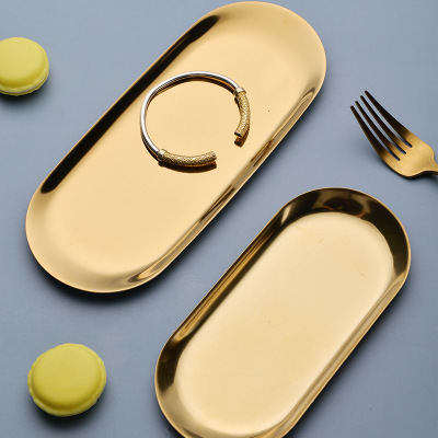 Nordic Style Oval Metal Plate Gold & Small Plate Stainless Steel Plate Afternoon Tea Dessert Tray Jewelry Organizer Plate