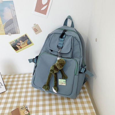 Schoolbag Female Korean High School Student Junior High School Student Ins Solid Color Backpack Nylon Cloth Waterproof Backpack 2020 New