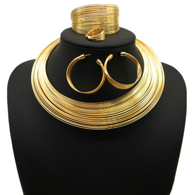 Nigeria Bridal Necklace Set Alloy Multi-Silk Collar Four-Piece Set Cross-Border Sold Jewelry Necklace Suit
