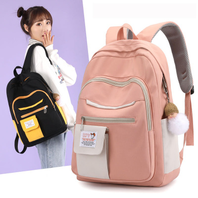 New 2020 Contrast Color College Style Schoolbag Girl Ins Trendy Nylon Cloth Waterproof Backpack Korean Style High School Backpack