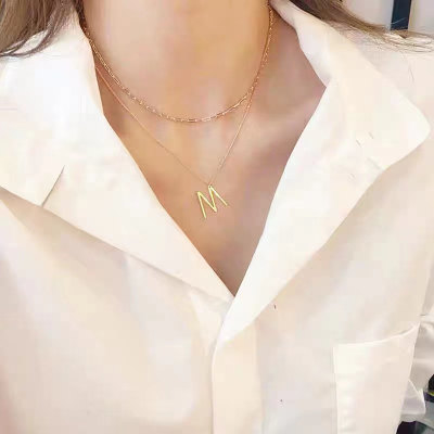 Double-Layer M Letter Titanium Ornament Necklace Twin Multi-Layer Light Luxury Clavicle Chain High-Grade Simple Dignified Pendant