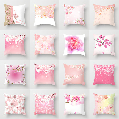 Fresh Pink Flowers Pillow Cover Home Sofa Cushion Cushion Cover Wholesale Customization