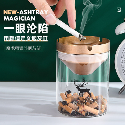 Ashtray Creative Stainless Steel Household Trend with Lid Ashtray Personality Living Room Smoke Bedroom Ins Style Prevent Fly Ash