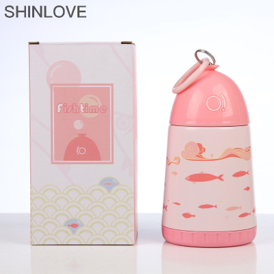 Korean Style Pink Fish Thermos Cup Cute Female Student Portable Fresh Artisitc Large Capacity Stainless Steel Water Cup with Lid